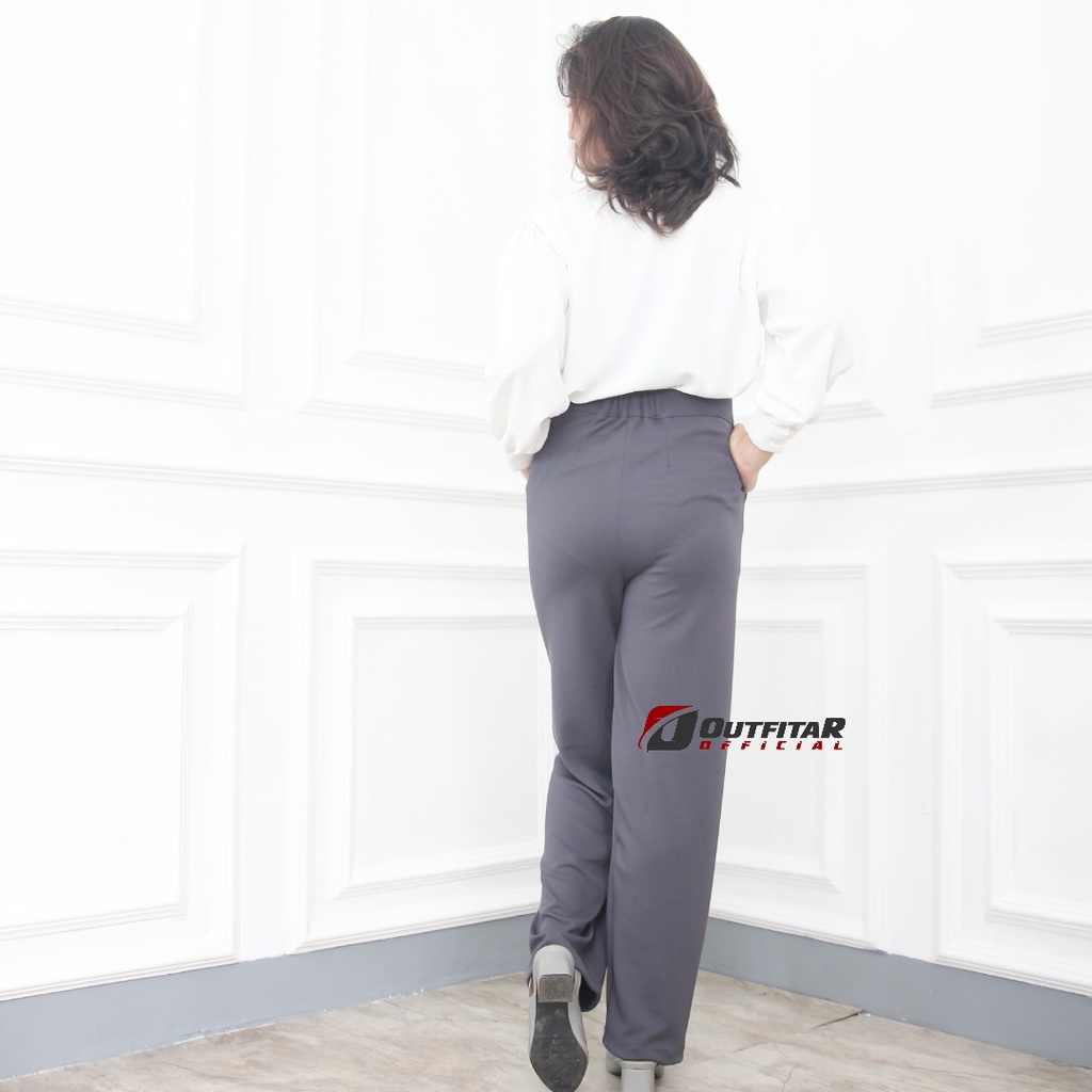 Celana Kulot Wanita HighWaist Celana Anti Kusut Rib Knit Lady Pants Premium