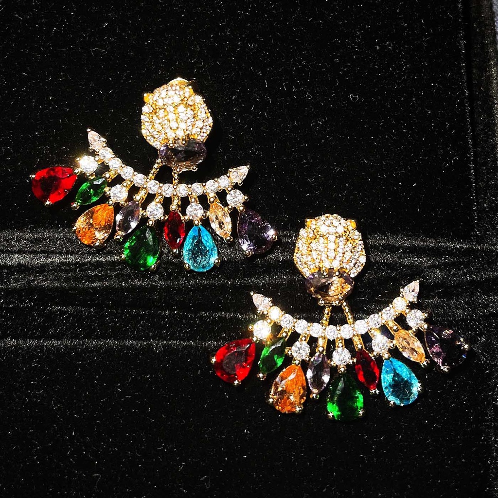 Goldkingdom Fashion Perhiasan 24 K Bangkok Aksesoris Ready Stock Tiger-head Earring Wanita Jarum Perak Cahaya Mewah Dapat Dibuka Dua Memakai Kepribadian Anting Merah Muda