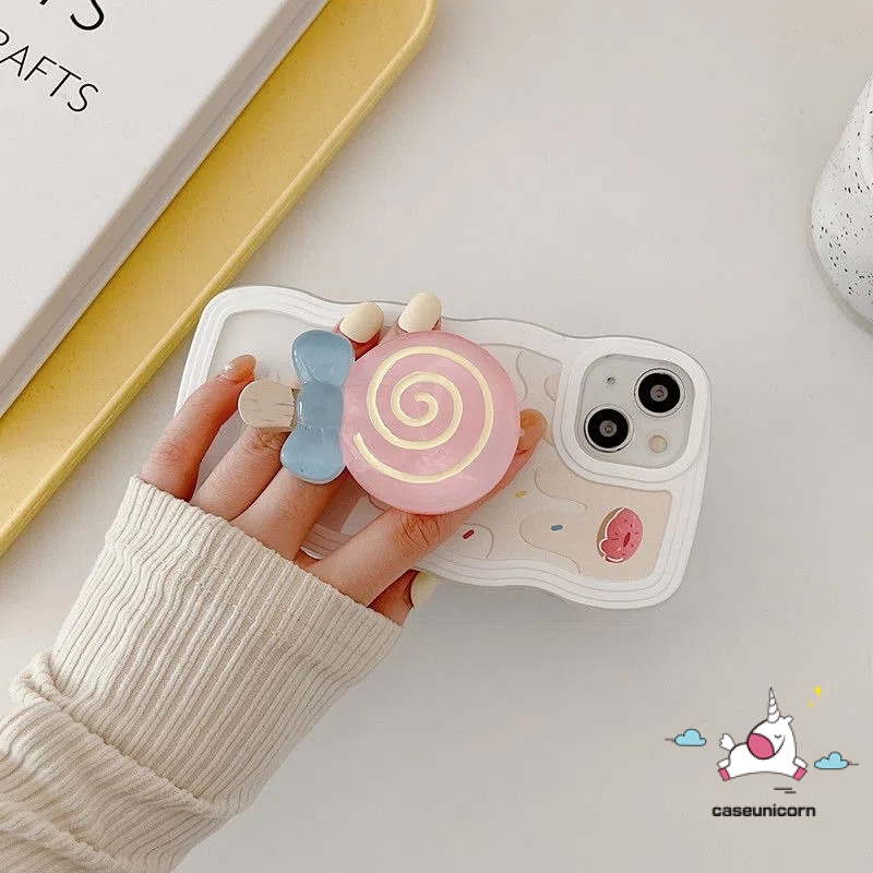 Casing Realme C55 C30 C33 C12 C25 C35 C21Y C25Y C11 C25s 10 8i C15 C3 9 Pro 5 6i 5i 8 Pro 9 9i 7 7i C1 C20A C20 C11 2021 C20A Kartun Lolipop Phone Holder Ice Cream Wavy Casing Edge