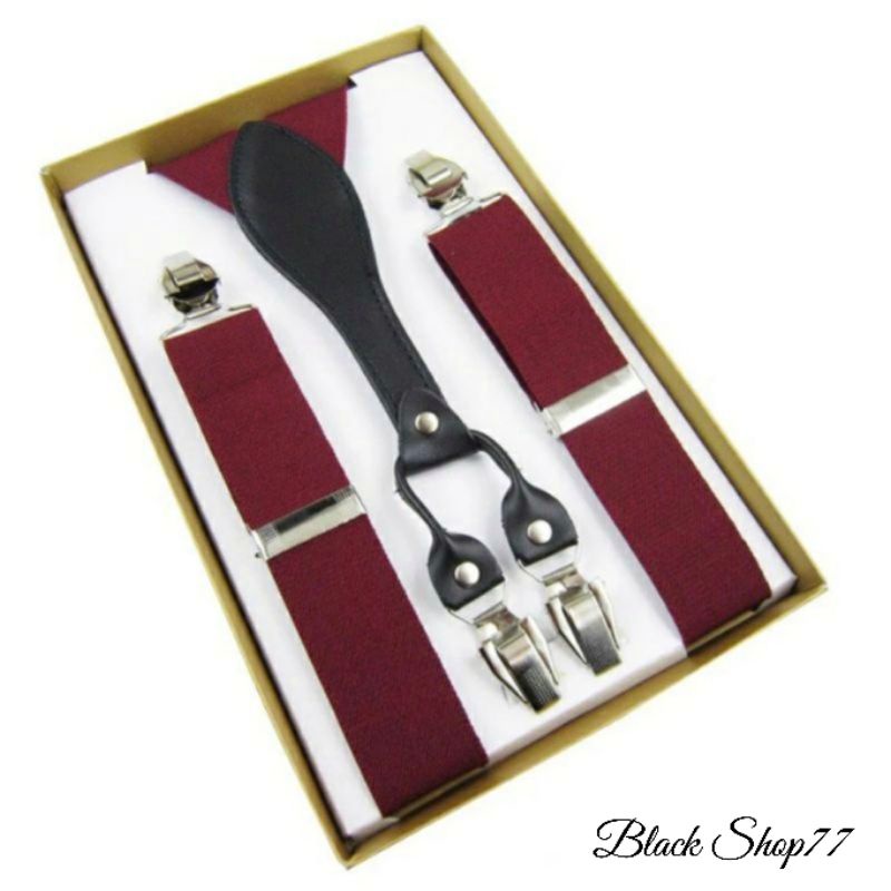 Suspender Pria Dewasa Jepit Empat Warna Merah Maroon Elegance