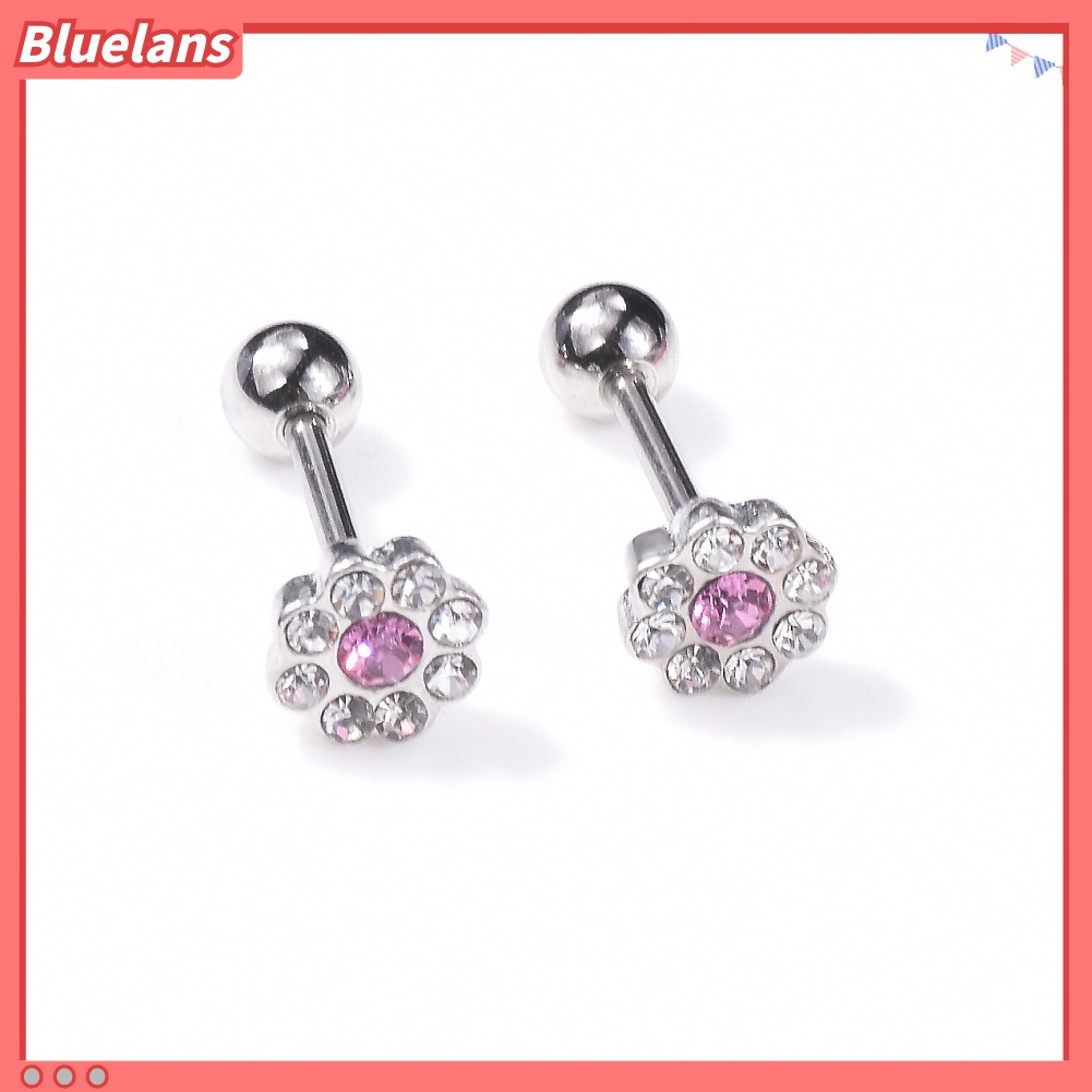 1pc Anting Stud Cubic Zirconia Bentuk Bunga Untuk Wanita