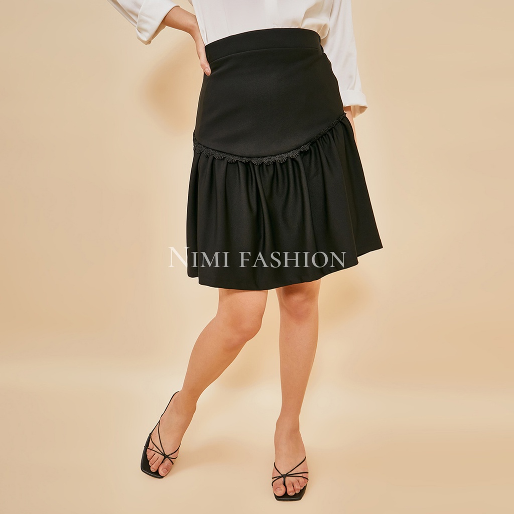 NIMI - 761 Midi Skirt Rok Mini Korea Rok Pendek Payung Scuba Wanita kekinian