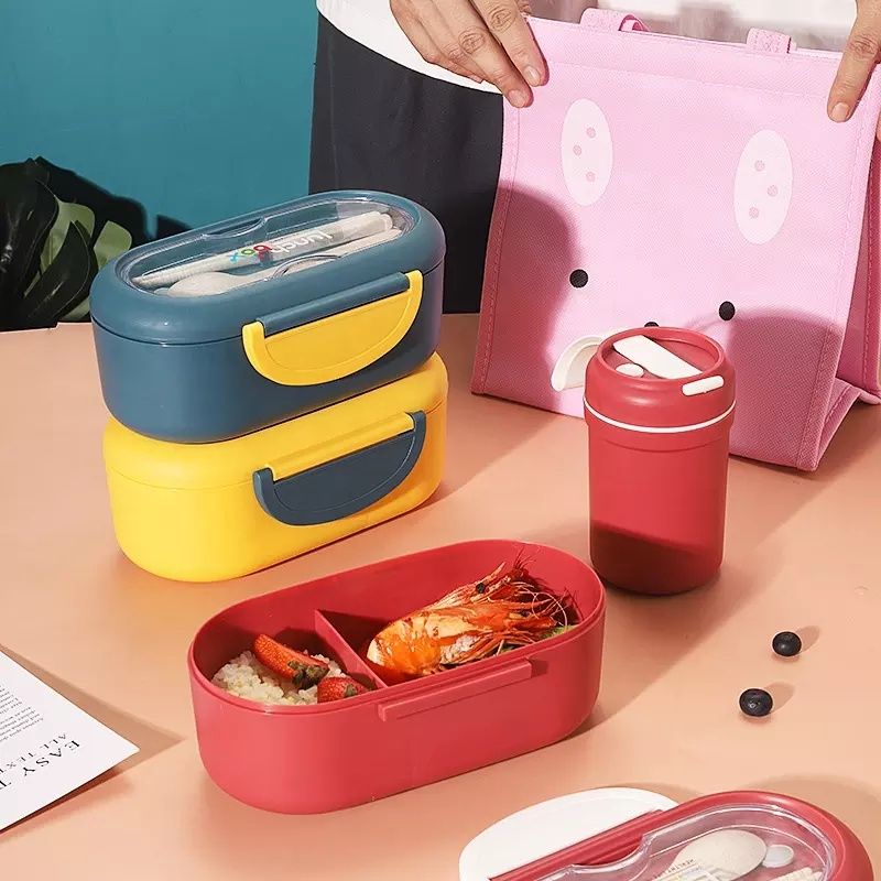 LUNCHBOX KOTAK MAKAN SET DENGAN SOUP CUP OVAL ANTI TUMPAH 1000ML DAN 330ML