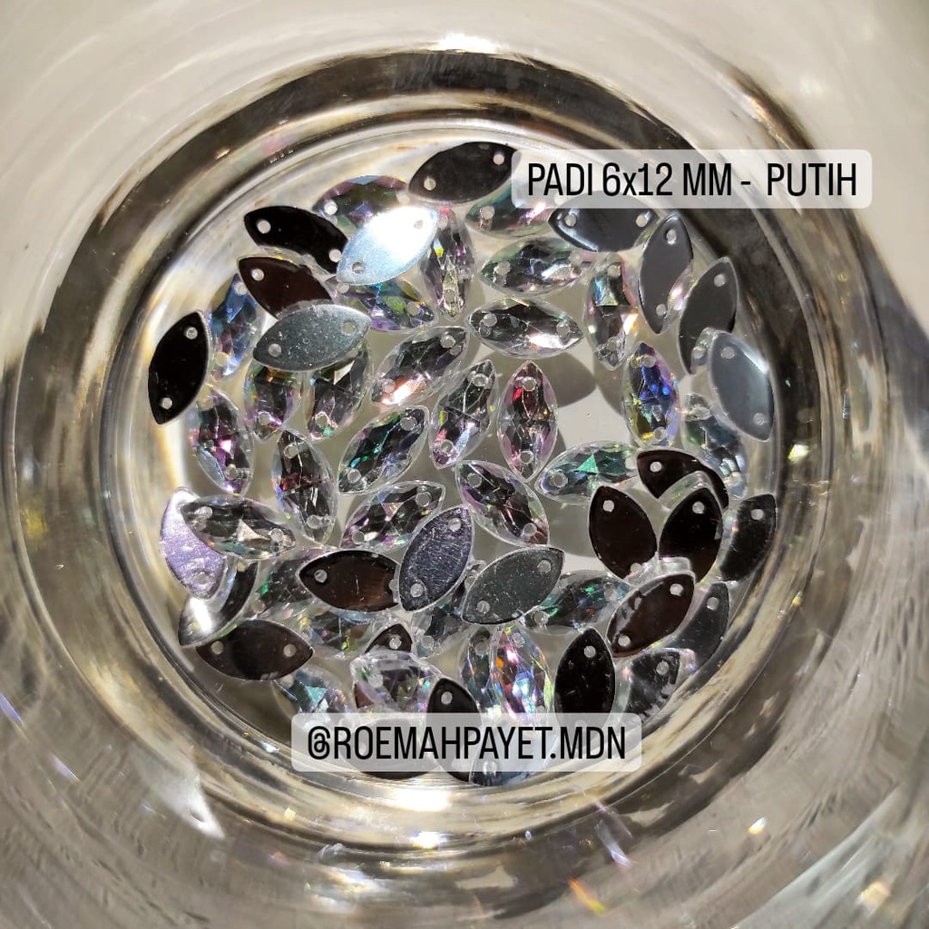 (GRADE B) BATU / PAYET AKRILIK / PAYET KRISTAL JAHIT / RESIN PELANGI : RUNCING / PADI / MATA / SAMPA