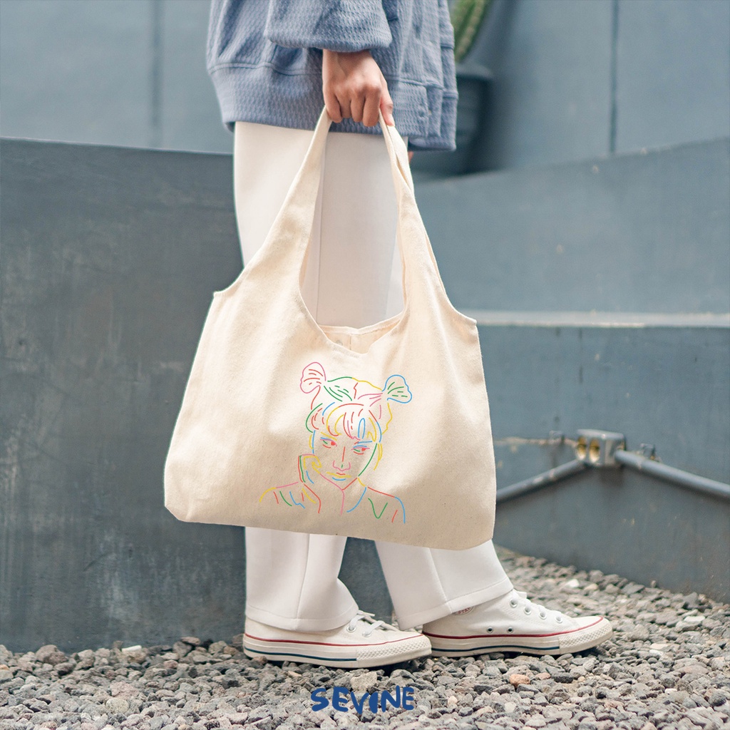 Sevine Tote Bag Kanvas Bonnie Tas Wanita Kuliah Fashion Laptop Totebag Quotes Motivation Aesthetic Vintage Pastel Retro - ME