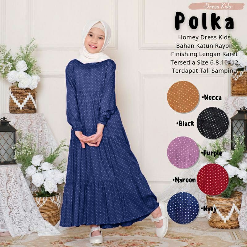 Gamis Anak Motif Polkadot / Baju syar'i Muslim Anak Usia 7-12 Tahun