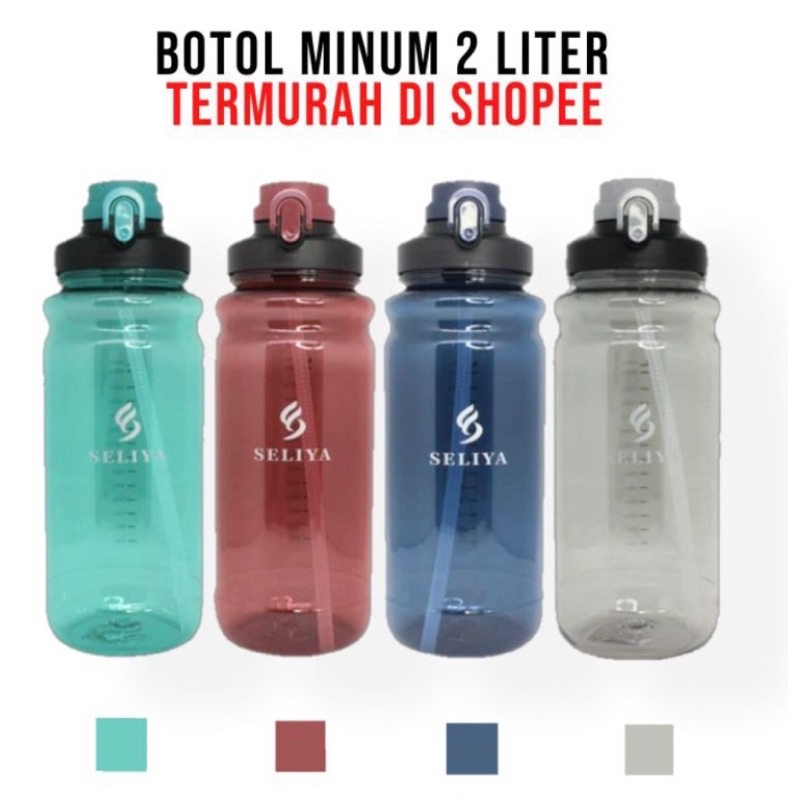 Botol Minum Jumbo SELIYA 2000 ml Double Lock Anti Tumpah isi 2 Liter 7199 / Botol jumbo viral 2 Liter