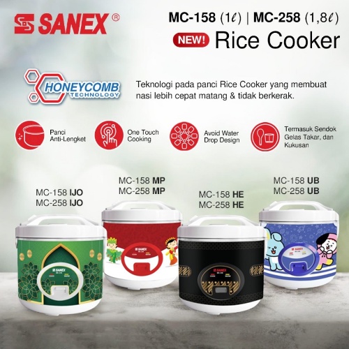 Sanex Rice Cooker MC-258 Ukuran 1,8 Liter - Varian Warna Motif ( Random )