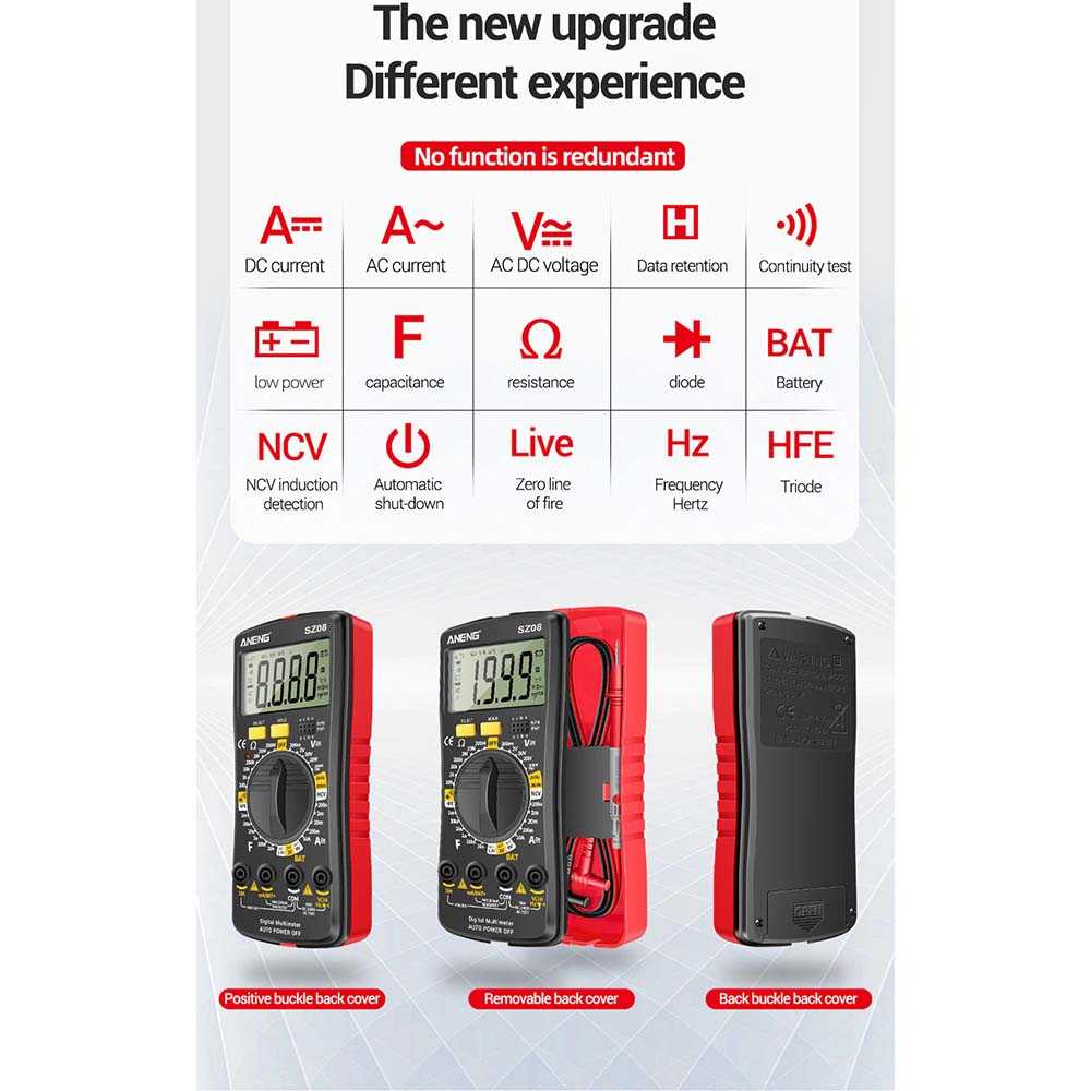 Multimeter Digital AC/DC Voltage Tester NCV Lampu Multimeter Digital, Flash Meter AC/DC Rentang Otomatis Lampu Belakang Layar Besar Lengkap Multimeter Multimeter Digital AC/DC Voltage Tester NCV NON CONTAK SMART SENSING LCD FLASH BUZER ALARM ANENG- SZ08