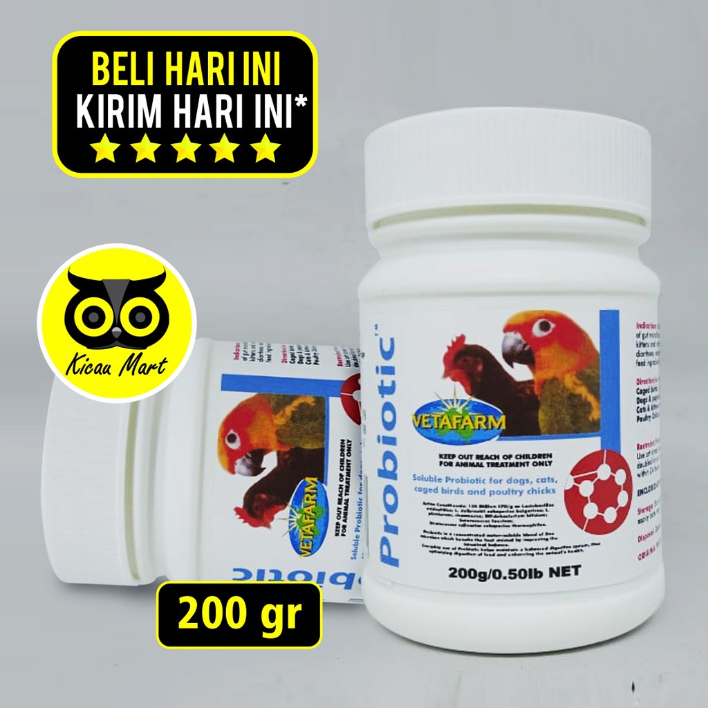 VITAMIN PROBIOTIC VETAFARM 200 GRAM IMPORT OBAT BURUNG UNGGAS LOVEBIRD KENARI KACER MURAI AYAM PROV200