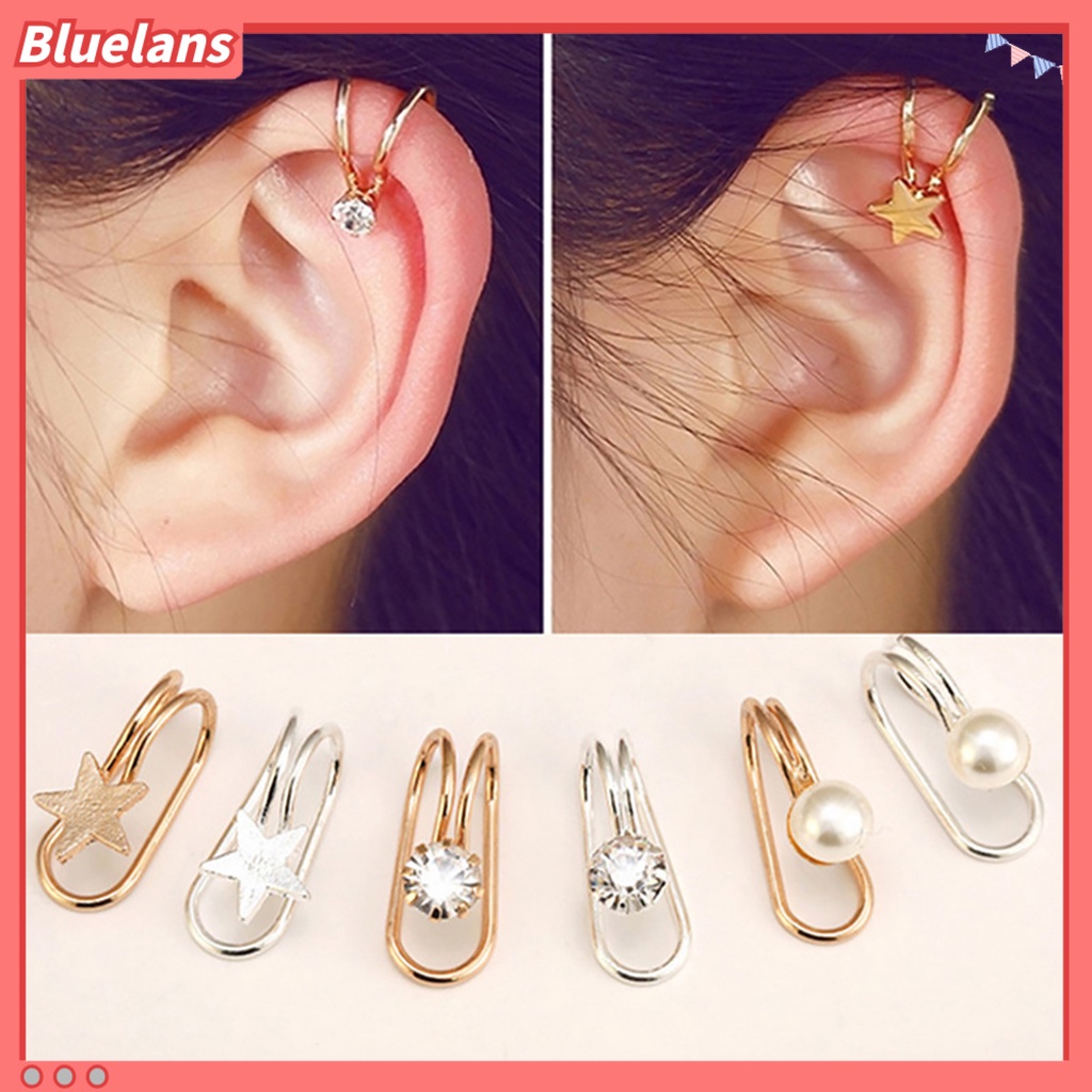 Bluelans 1Pc Women U Type Cubic Zirconia Faux Pearl Non Piercing Ear Cuff Clip Earring