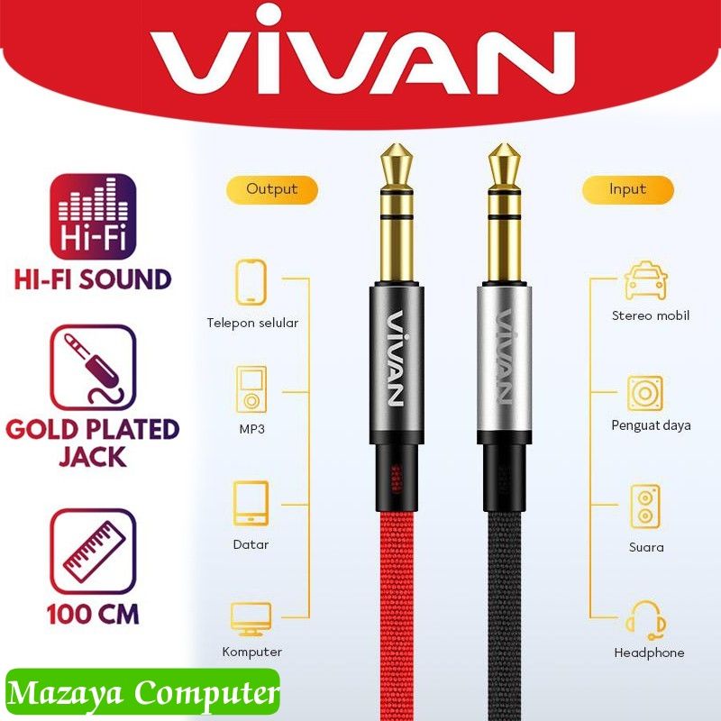 VIVAN AUX01 Kabel AUX 3.5mm Cable Audio Hi-Fi Sound Gold Plate aux 3,5