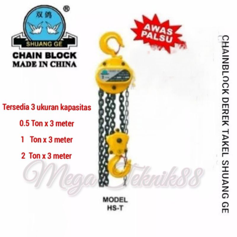 CHAIN BLOCK SHUANG GE 0.5 TON x 3 METER CHAIN HOIST TAKEL KATROL RANTAI SHUANG GE 1/2 TON
