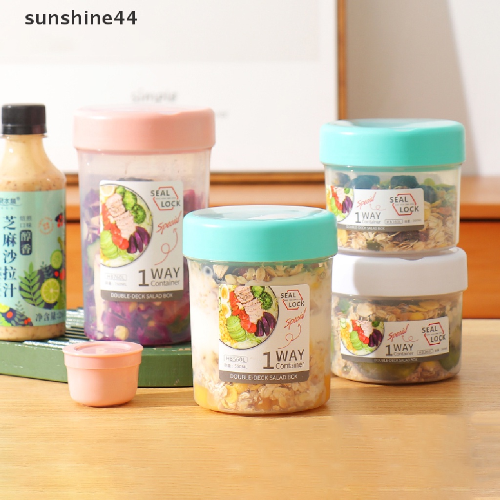 Sunshine 1Pc Gelas Plastik Portable Dengan Tutup + Sendok Untuk Salad / Sarapan