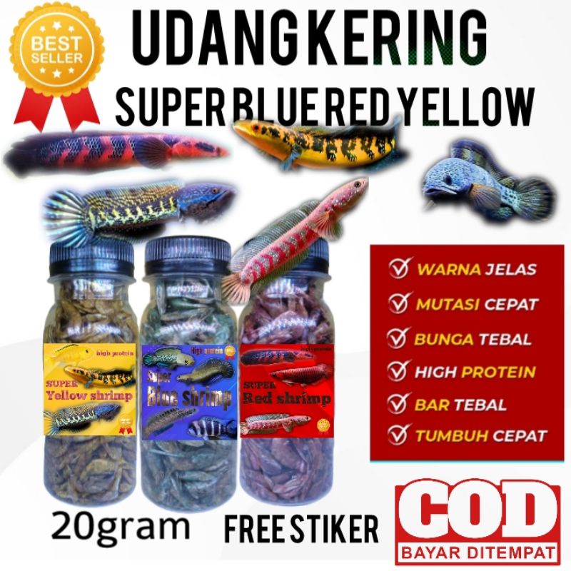 Udang kering 20gram/udang kering/pakan channa/ikan predator/ikan hias
