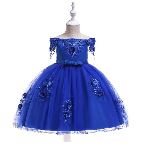 DRESS PESTA ANAK PEREMPUAN IMPORT / baju pesta anak tutu satin L-5057 BRUKAT BUNGA MUTIARA HIGH QUALITY