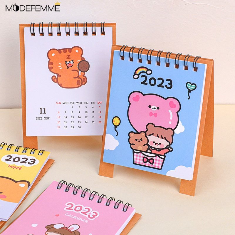 Ornamen Kalender Meja Tahun Baru Katak Beruang Mini Warna Acak Untuk Perlengkapan Sekolah