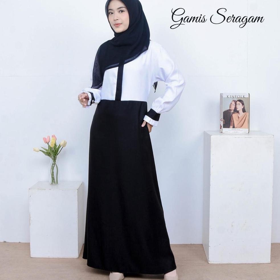 ㄼ Gamis Seragam PNS Size S-M-L-XL-XXL Jumbo | Gamis Seragam Hitam Putih Baloteli Super | Gamis PDH |