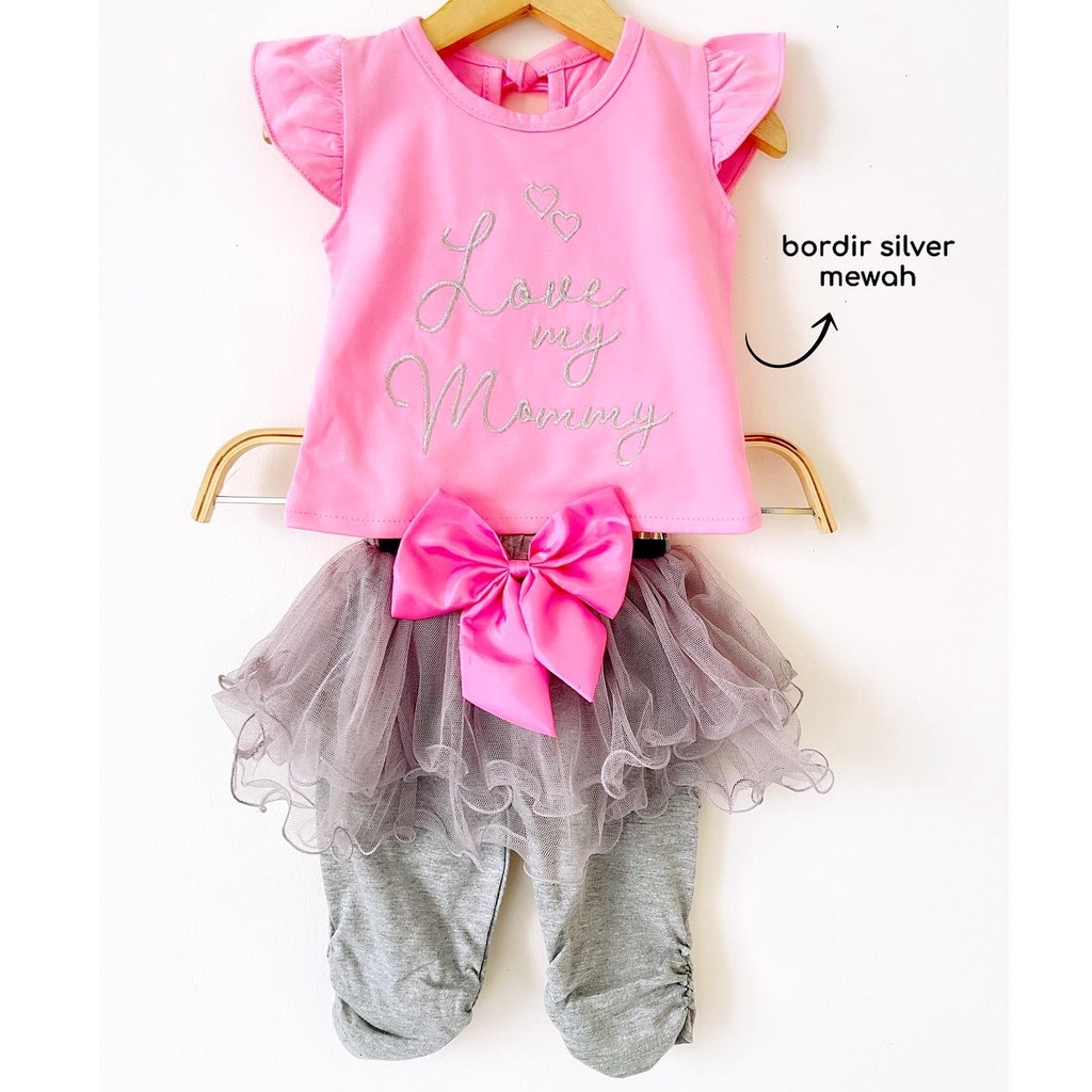 MAMA LOVER SET babeebabyshop Baju setelan jumper rok bandana anak perempuan fashion bayi cewek babygirl i love mommy sunny tutu