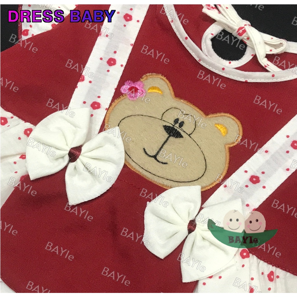 BAYIe - Baju Dress bayi Perempuan motif BEAR KANTONG PLANET KIDS usia 0-12 bulan/Pakaian anak Cewek