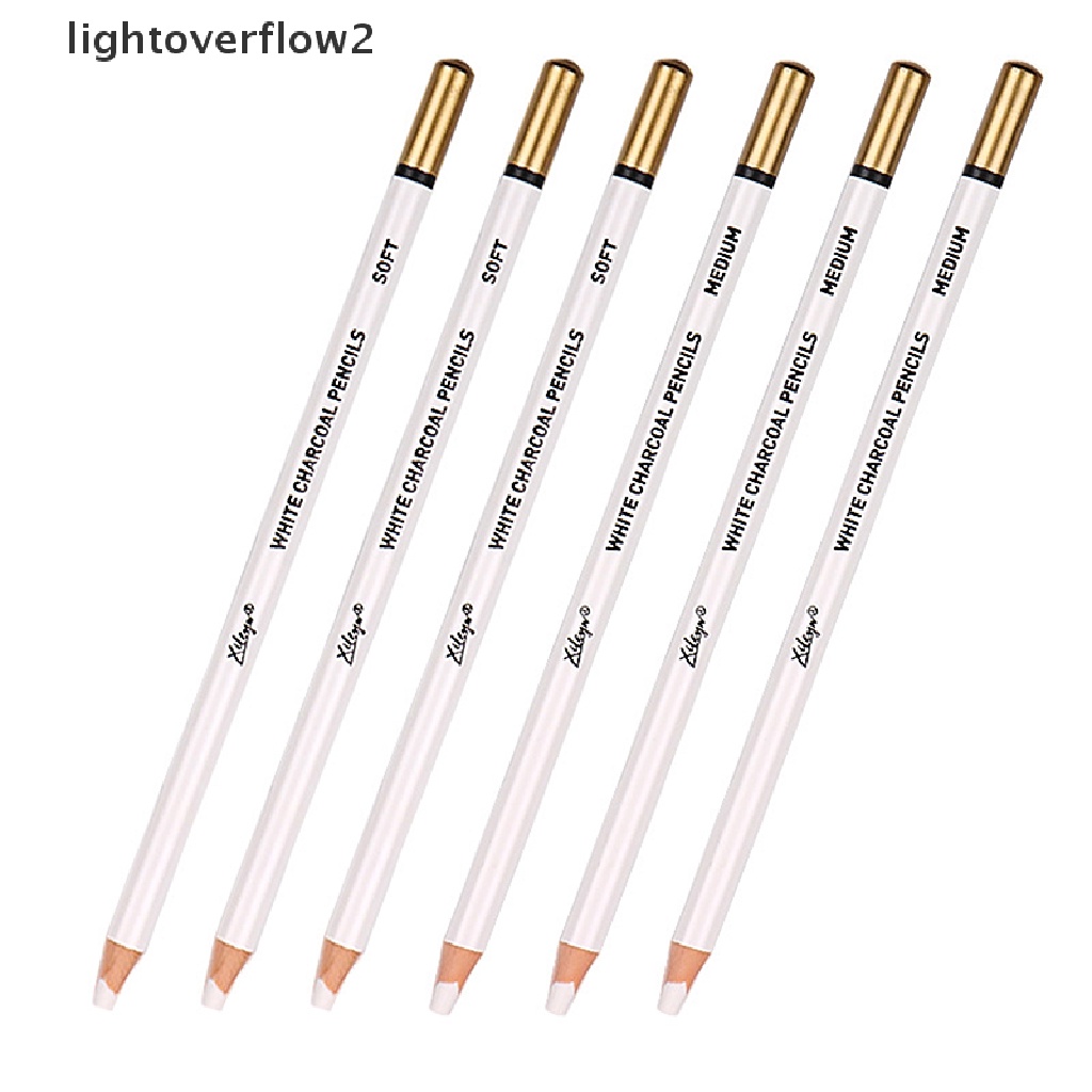 (lightoverflow2) 6pcs / Set Pensil Arang Putih Lembut &amp; Medium Untuk Menggambar / Sketsa (ID)