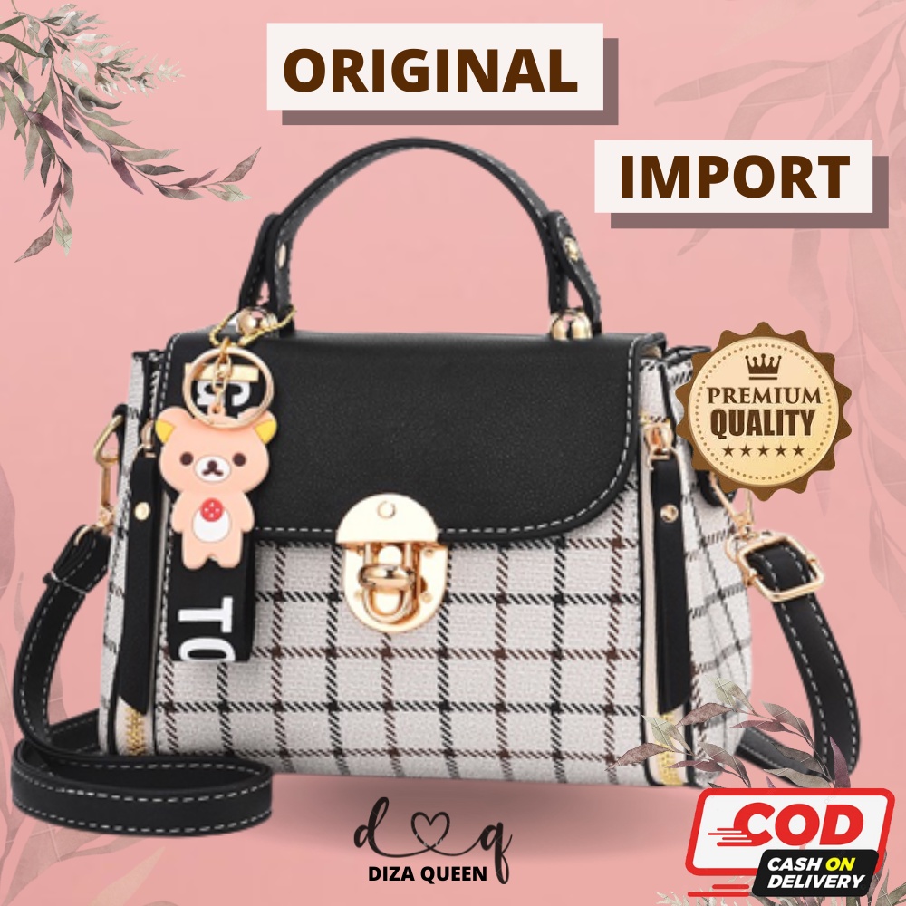 DQ200 Tas Selempang Wanita Import Terbaru 2022 Batam Original Kulit Hitam Sling bag Ibu Ibu Kondanga