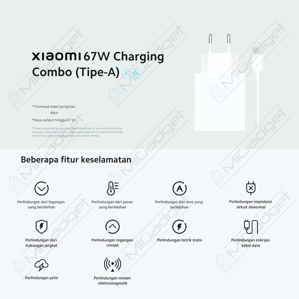 Kabel Wall Charger Xiaomi Adaptor Cable 67W Watt Cas Ori Garansi Resmi