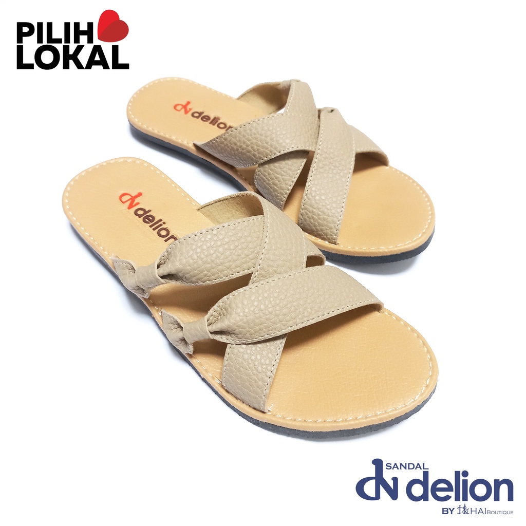 Sandal Slop Wanita Kekinian Cantik Sol Karet Flat Anti Slip Kulit Sintetis Motif Kulit Jeruk Sandal Papirut Wanita Terbaru Sendal Cewek Dewasa Selop Silang Sandal Perempuan Remaja Tali Sendal Cewe Lucu Warna Navy Kuning Beige Tasik Casual Asli Garut Ori