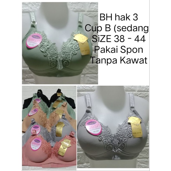 BH hak 3 Cup B to C(Sedang agak Besar) F 620/404 Size 38 - 44 pakai Spon Tanpa Kawat BRA Remaja Dewasa Pakaian Dalam Wanita