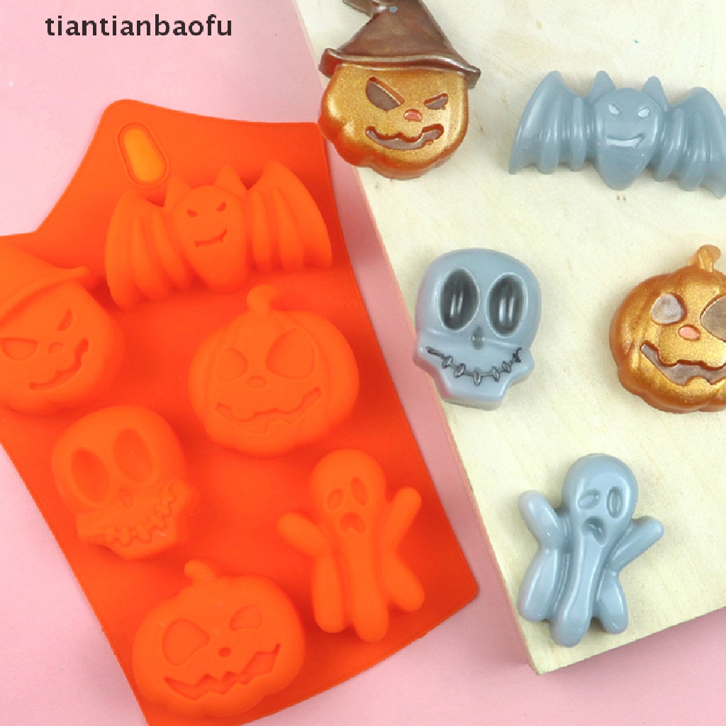 Halloween Holiday Pumpkin Cake Mold 6 Cavities Pumpkin Ghost Bat Shape Molds