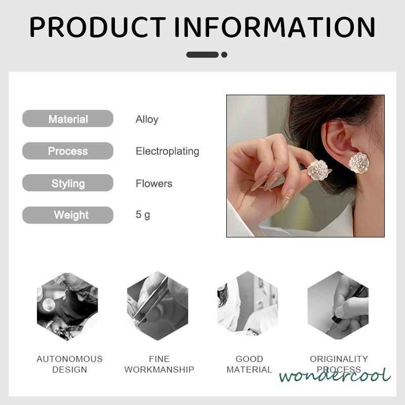 925 anting-anting mutiara Camellia Retro anting-anting bunga berlian-Won