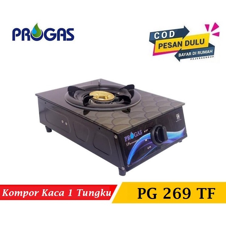 Kompor Gas Kaca 1 Tungku Progas PG 269 TF Motif Elegan Original-garansi resmi