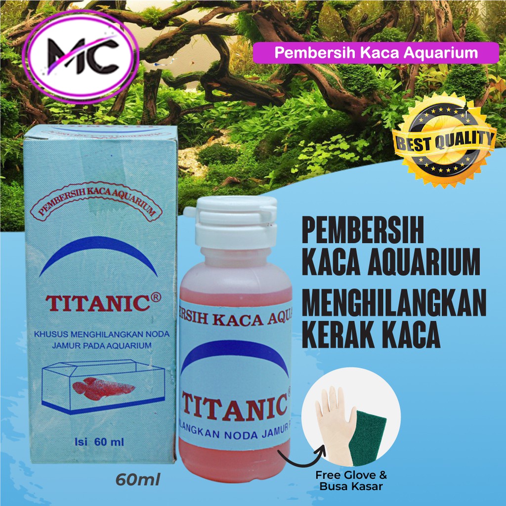 Obat Pembersih Anti Jamur Kerak Aquarium Titanic Pembersih Kaca Aquascape 60 ml Super Ampuh Praktis Original