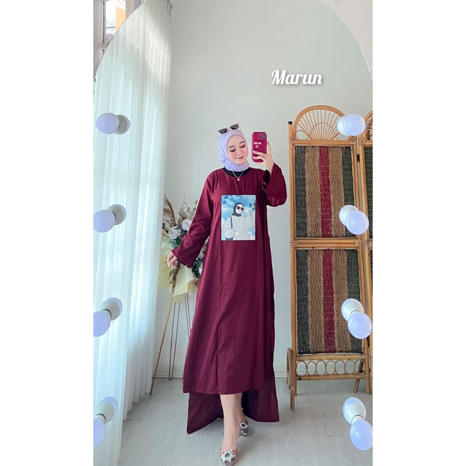 Gamis Print Sablon Viral Bahan Rayon