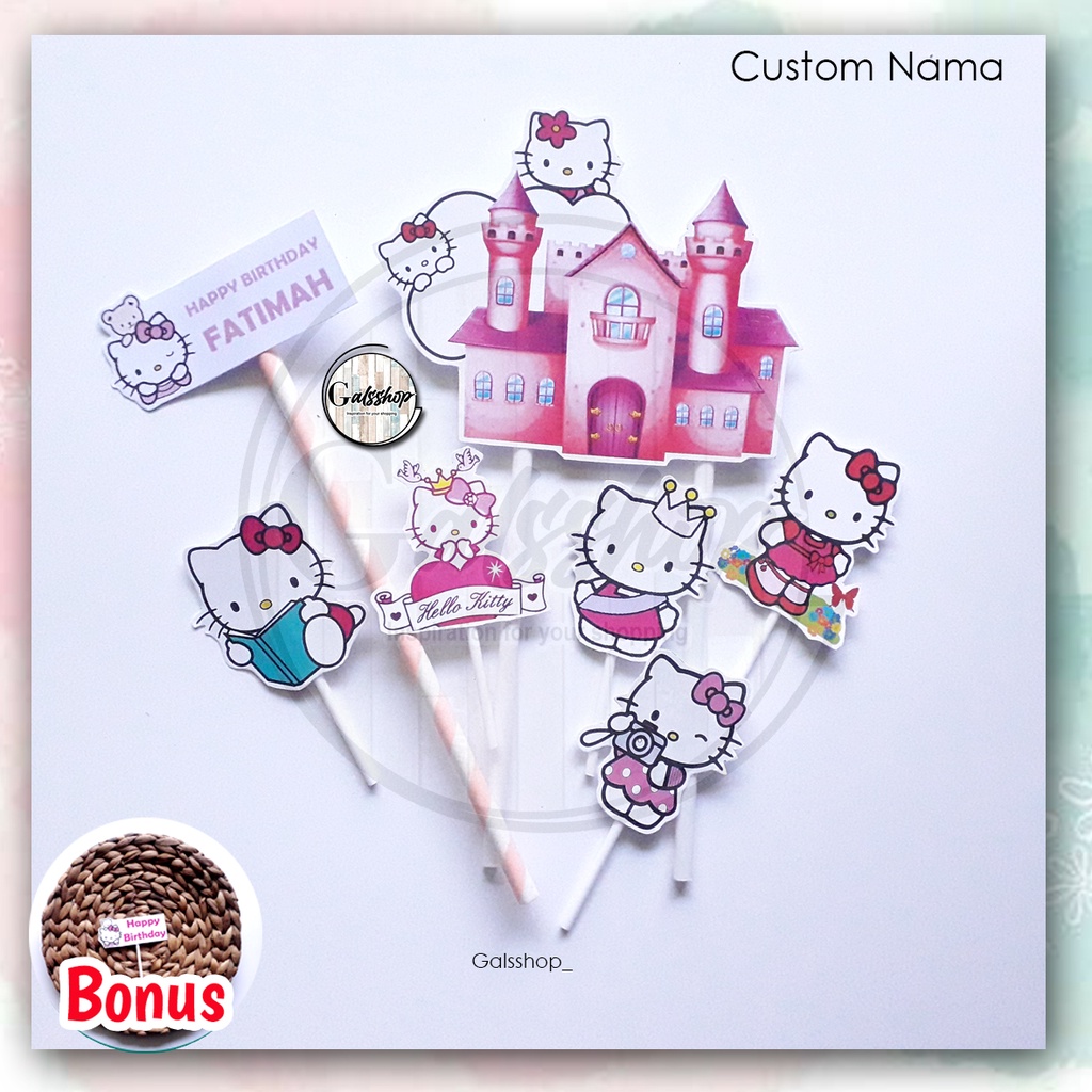 Costum Nama / Foto / TopperCake HelloKitty Home / Hiasan Kue / Cake Topper