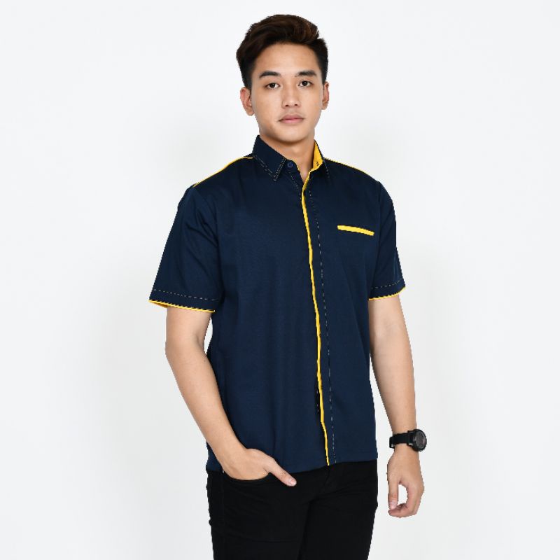 Baju kerja kombinasi custom bordir/baju kerja tangan pendek/seragam karyawan lapangan/baju restoran