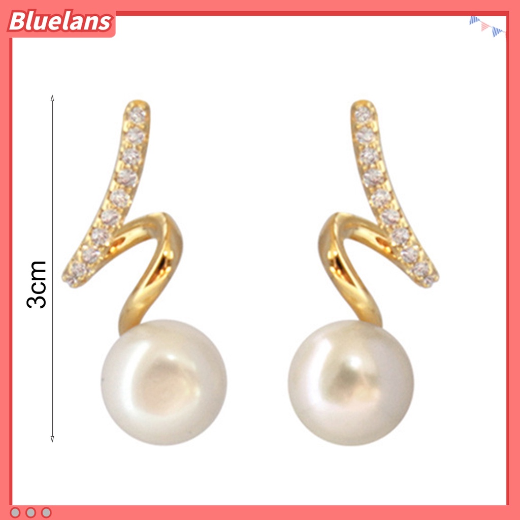 Bluelans 1 Pasang Anting Stud Hias Mutiara Berlian Imitasi Gaya Korea Untuk Hadiah