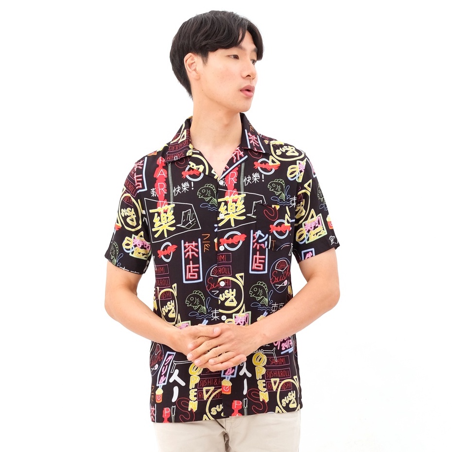 SANVANINA Kemeja Hawaiian Pria Wanita Unisex Slim Fit Hem Baju Modern Shinjuku Casual Shirt 2040