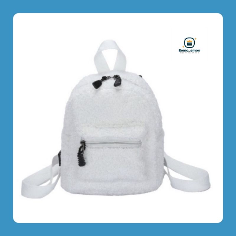 EMOEMO-Tas Ransel Mini Bulu Halus Wanita Remaja Tas Backpack Perempuan Anak Fashion Korea Trend
