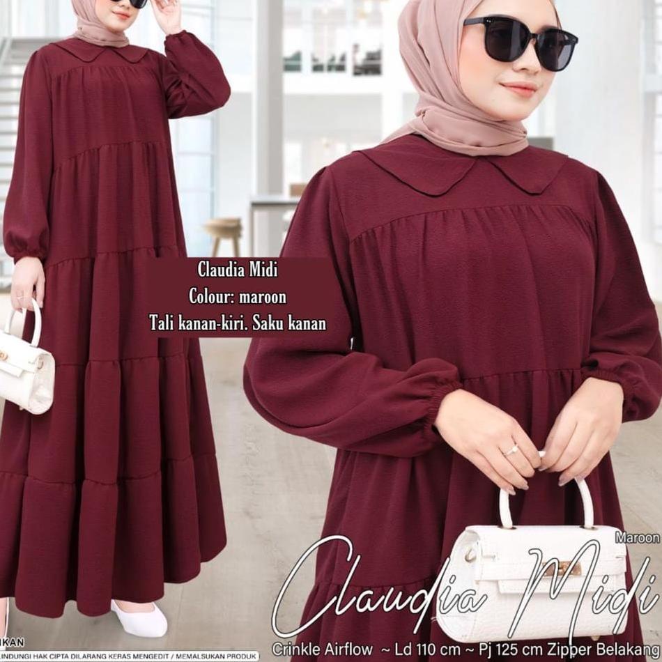 Terbaik CLAUDIA MIDI - MIDI KERAH POLOS SERIES  - MIDI DRESS JUMBO