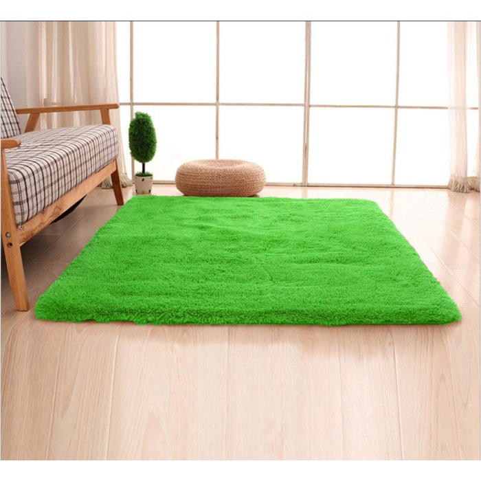 KARPET BULU karpet busa kain bulu rasfur ukuran 150x200 - hijau daun anti slip berkualitas karakter 