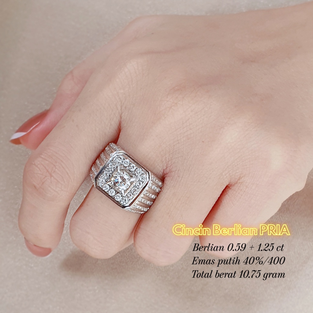 Promo perhiasan Cincin berlian PRIA/LAKI 1.84 ct emas putih kode 1266