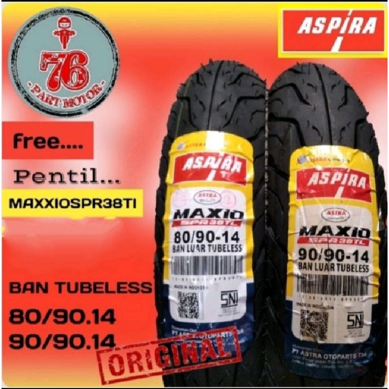 BAN TUBELESS ASPIRA MAXXIO SPR 38 80/90.14 DAN 90/90.14 RING 14 FREE PENTIL