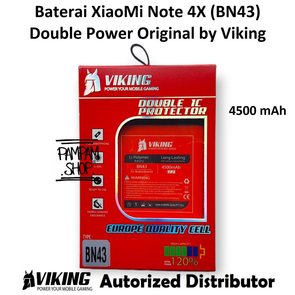 Baterai VIKING Double Power Original XiaoMi Redmi Note 4 4X BN43 Snapdragon Batre Batrai Battery Ori Snap Dragon