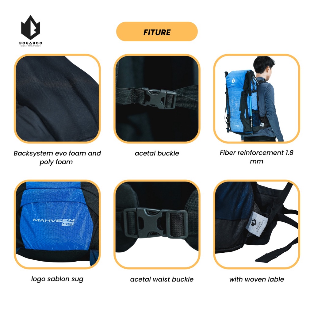 Paket Tas Gunung Tas Keril MAHVEN 45L + Cover Bag Bogabo 60 - Keril + Coverbag + ShoulderPad