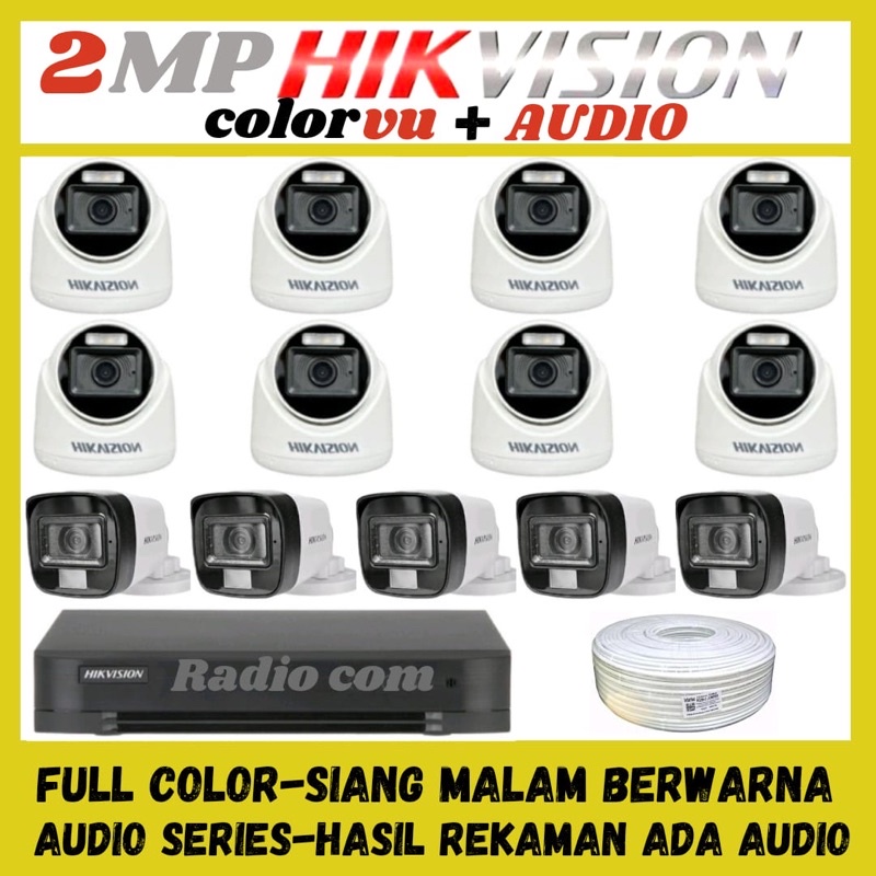 PAKET CCTV HIKVISION COLORVU 2MP 16 CHANNEL 13  KAMERA AUDIO SERIES FULL COLOR