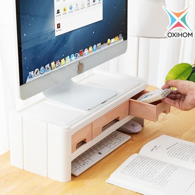 Oxihom Laci Plastik Susun Tempat Kotak Penyimpanan Meja Stand Monitor