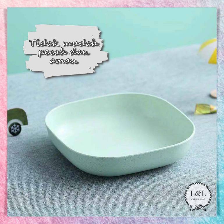 Piring Persegi Kecil Piring Buah Piring Sayur Piring Makanan Ringan Piring Plastik Mini Bahan Jerami Gandum BPA Free Warna Pink Biru Hijau Cream Perlengkapan Makan Rumah Wheat Straw Plate