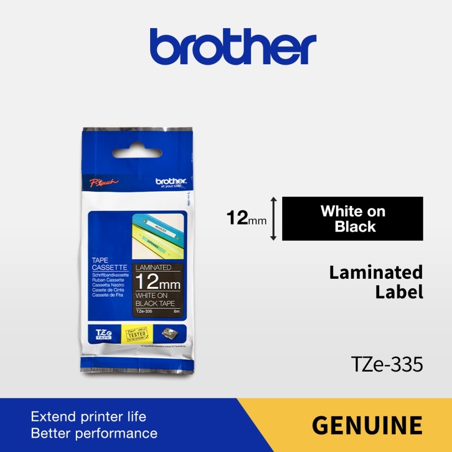 

Brother Color Tape TZE-335 12mm Laminated White On Black