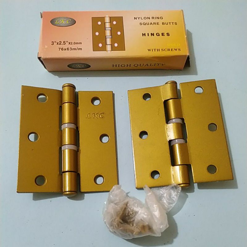 engsel pintu jendela,engsel nylon LKC 3 inchi gold. harga per pasang